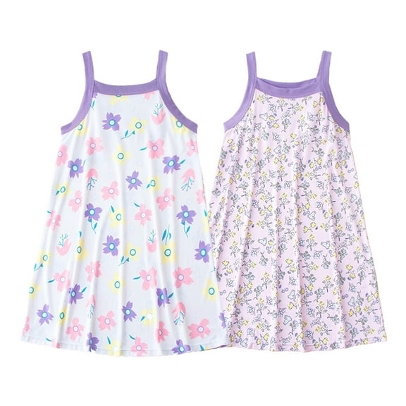 Baywell Girls' Cotton Dress, Soft Cartoon Pack of 2 Dresses,3-15Year