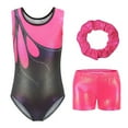 thumbnail image 1 of Baywell Girls Flame Sleeveless Athletic Dance Gymnastic Leotards Bodysuit Outfit with Short and Hair Ring 3pcs Set Rose Red 5-12Y, 1 of 11