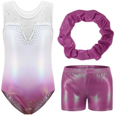 Baywell Girls Gymnastics Leotards With Matching Shorts Sparkly Ballet Dance Activewear Dance Outfit 5-12 Years