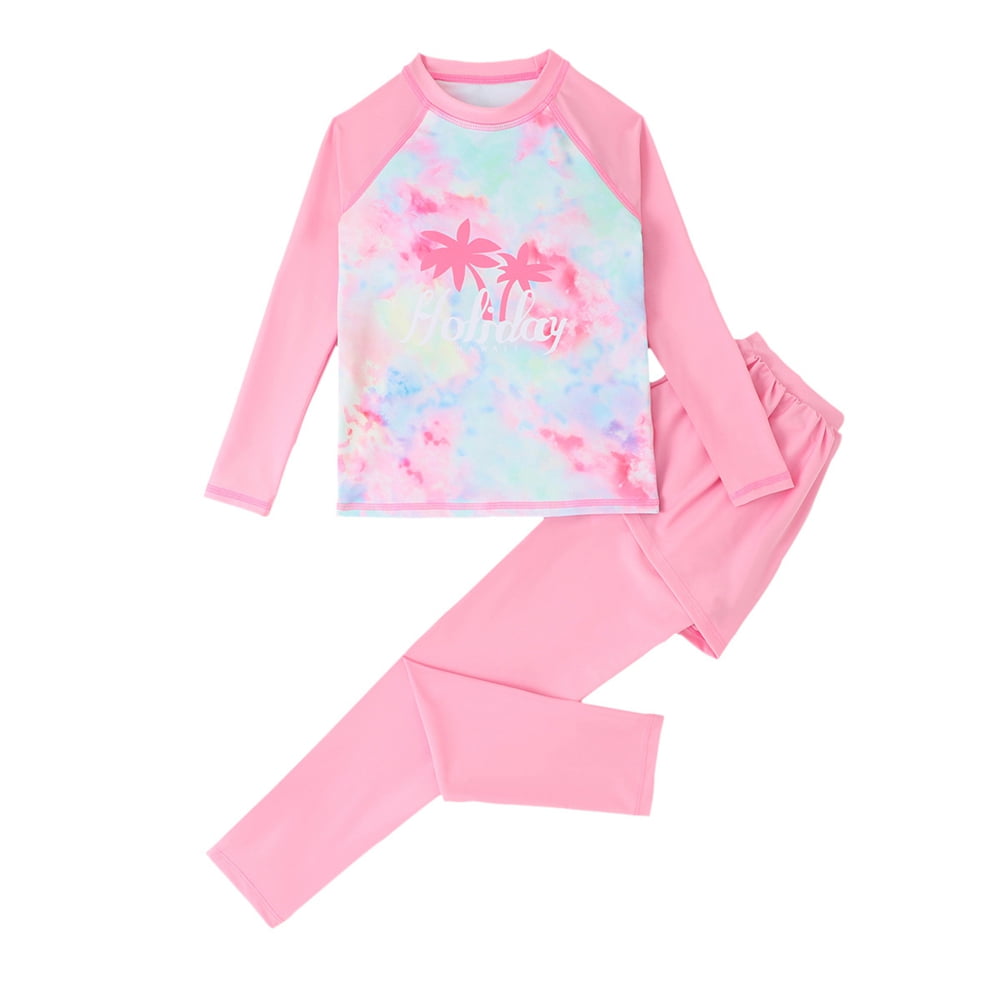 Baywell Girls Long Sleeve Swimsuits Skirt /Pant 2-Pieces Summer Beach ...