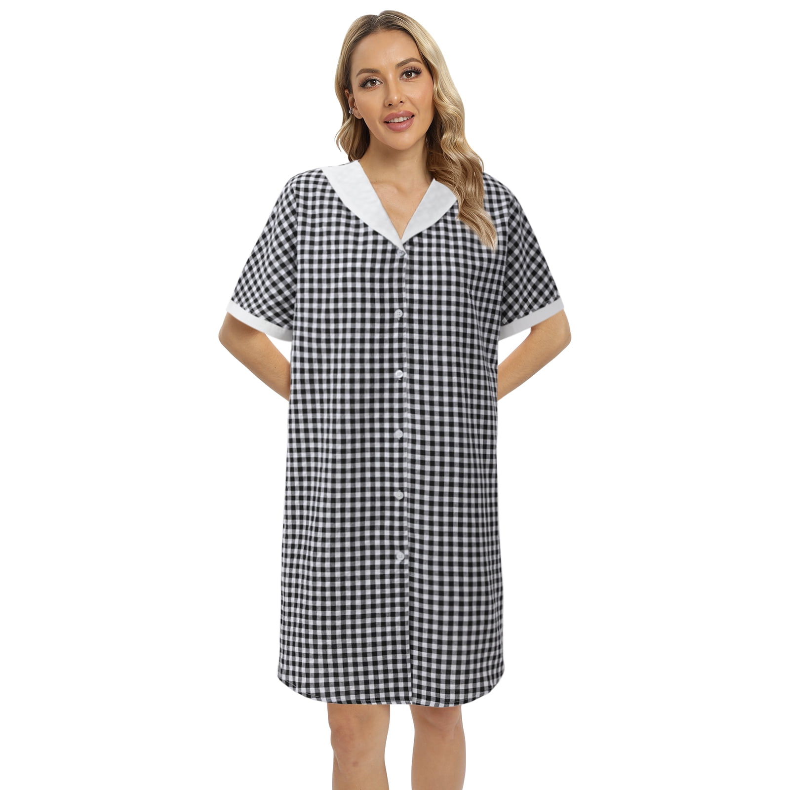 Baywell House Dress Women Cotton Duster Robe Short Sleeve Housecoat ...