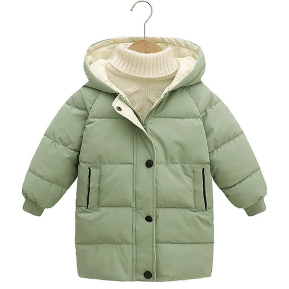 Baywell Kids Winter Puffer Coat Boys Girls Mid Length Down Cotton Jacket Windproof Light Snowsuit Winter Jacket Hooded Outwear with Pockets,2-10Y