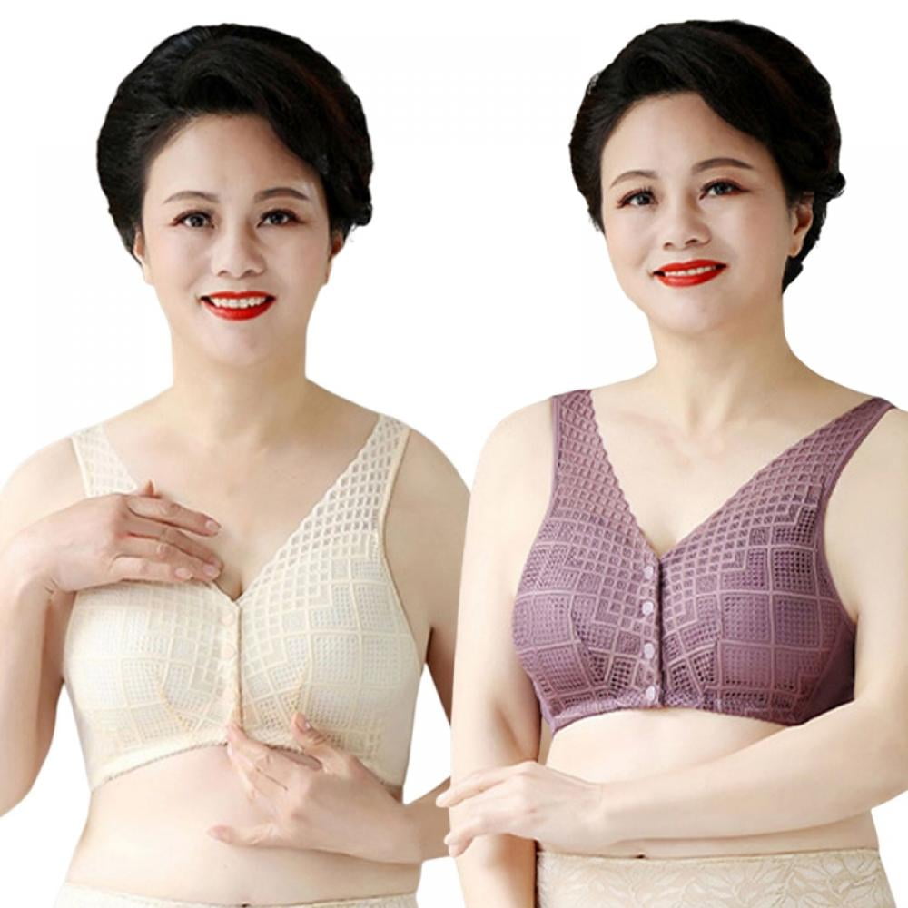 Farasncred Front Button Bra for Elderly Women, 2022 New Front Clasp  Wireless Cotton Vest Removable Bra