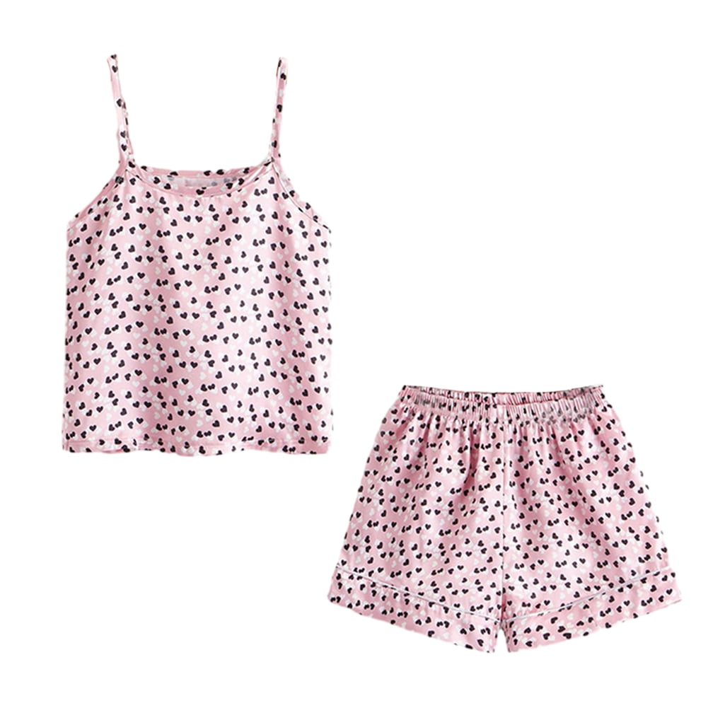 Anna-Kaci Lounge Women's Floral Print Cami Top and Shorts Pajama Set with Adjustable Spaghetti Straps and Front Tie Detail
