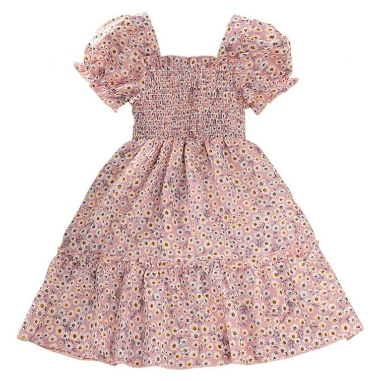 Toddler Girls Shirred Rainbow Princess Puffy Dress Toddler Girls Shirred Rainbow Princess Puffy Dress