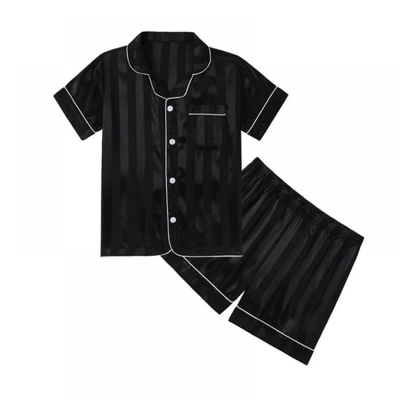 Baywell Boys Girls Satin Pajamas Set Classic Silk Pjs Short Sleeve Button Down Pajama Shirt Top+Shorts Two Piece Sleepwear Outfits Lounge Sets for Big Girls 5-14t