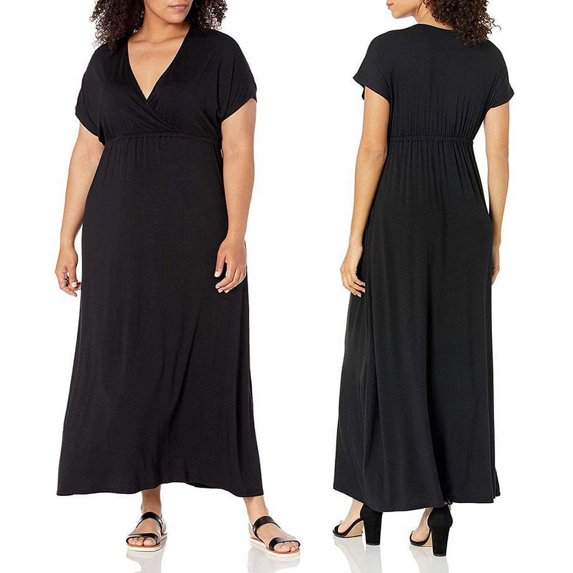 Baywell Long skirt Solid Color Dress Loose Dress Adjustable Waist V Neck Leisure Dress