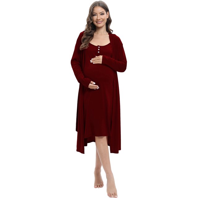 Baywell Maternity Nurisng Nightgown Robe Set 3 in 1 Labor/Delivery/Hospital Gown Button Down