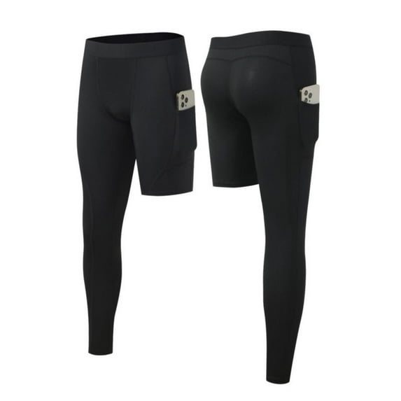 Baywell Men's One Leg Compression Tights for Basketball Cycling Running With Pocket Mens 1/2 Capri Leggings Athletic Quick Dry Base Layer black M