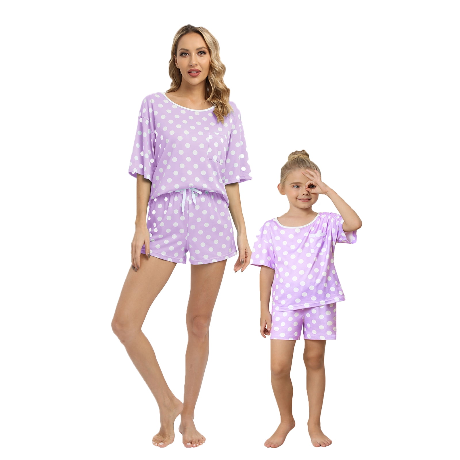 Baywell Mommy and Me Matching Pajama Set 2 Piece Lounge Set Polka Dots