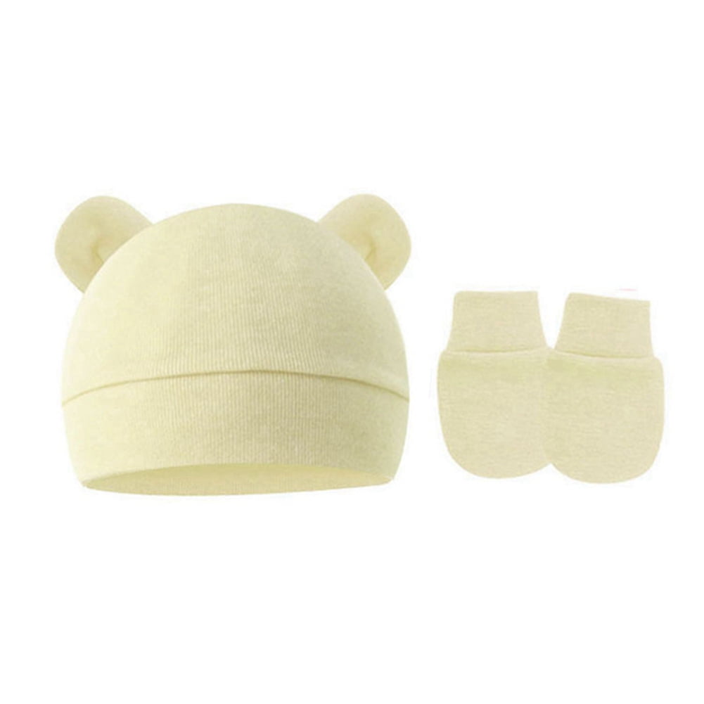 Baywell Newborn Baby Bear Ears Hats and Mittens Sets Preemie