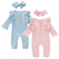 thumbnail image 1 of Baywell Newborn Baby Boy Girl Knitted Romper Jumpsuit Solid Long Sleeve Legging Bodysuit Playsuit Clothes Blue+Pink 0-18M, 1 of 8