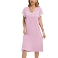 thumbnail image 1 of Baywell Nightgown for Women Short Sleeve Nightshirt Sleepwear V Neck Lace Nightdress Soft Cozy Loungewear, S-2XL, 1 of 6