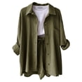 thumbnail image 1 of Baywell Oversized Button Down Shirts for Women, Casual Long Sleeve Blouses Summer Tops Tunics Navy Green M-2XL, 1 of 4