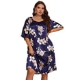 thumbnail image 1 of Baywell Plus Size Nightgown Women Short Sleeve Ice Silk Nightdress Sleepwear Floral Print House Dress Loungewear Crew Neck Sleep Dress Nightshirt, Summer Loose Fit Casual Midi Dress for Women XL-5XL, 1 of 6