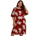 thumbnail image 1 of Baywell Plus Size Nightgown Women Short Sleeve Ice Silk Nightdress Sleepwear Floral Print House Dress Loungewear Crew Neck Sleep Dress Nightshirt, Summer Loose Fit Casual Midi Dress for Women XL-5XL, 1 of 4