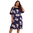 thumbnail image 1 of Baywell Plus Size Women's Nightgown 3/4 Sleeves Print Pullover Casual Round Neck Pajamas Knee Length Sleep Dress, 1 of 6
