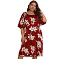 thumbnail image 1 of Baywell Plus Size Women's Nightgown 3/4 Sleeves Print Pullover Casual Round Neck Pajamas Knee Length Sleep Dress, 1 of 4