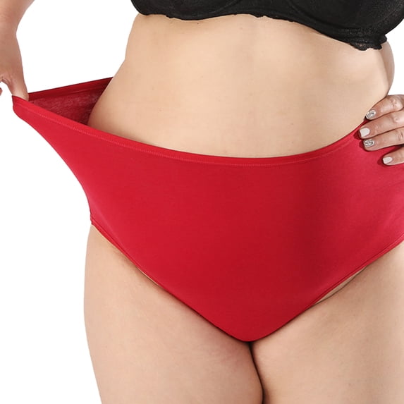 Baywell Plus Size Women's Underwear Cotton High Waisted Ladies Briefs Stretch Full Coverage Panties 5 Pack Red 2XL