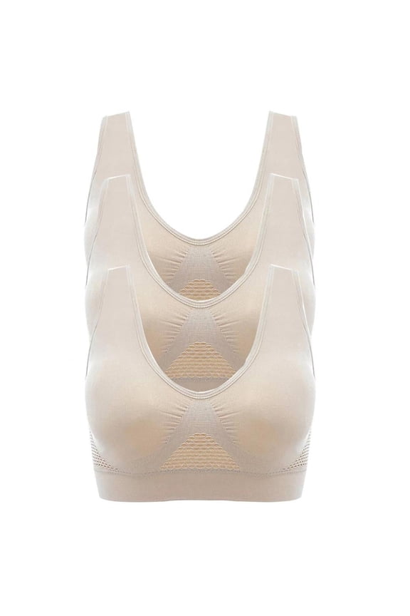 Sleep Bras for Women, Comfort Seamless Wireless Stretchy Sports Bra, 3 Pack Yoga Bras with Removable Pads US 6-14