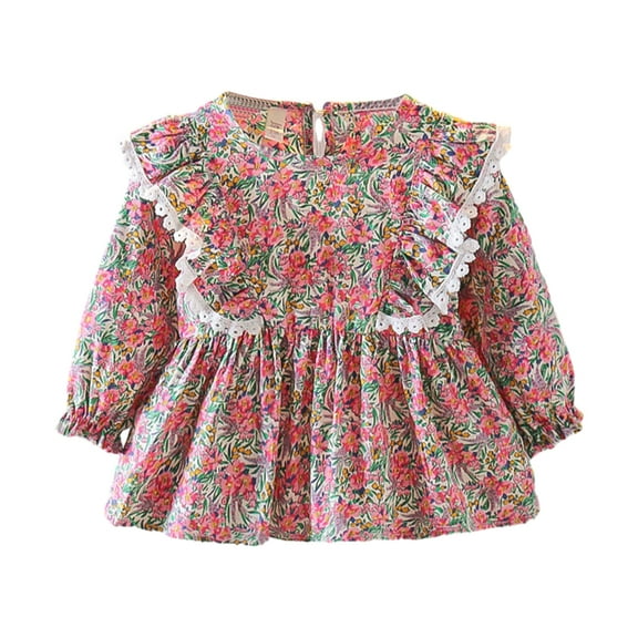 Baywell Spring and Autumn New Fashionable Doll Shirt, Floral Baby Girl Top Long Sleeve Lace Shirt,6 Months,5 Years Old