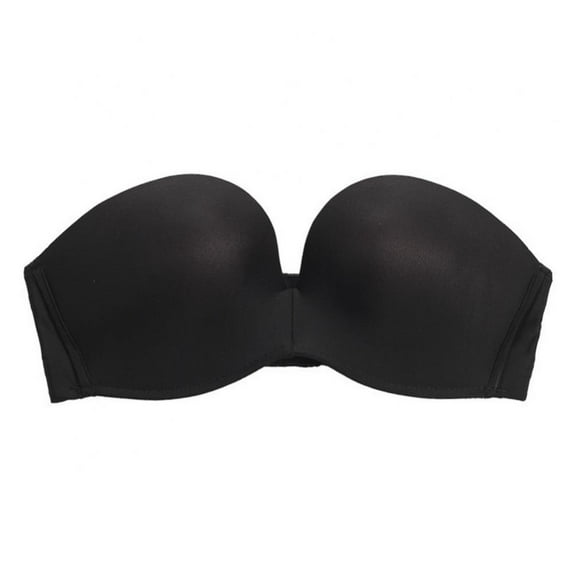 Baywell Strapless Push up Bras Back Buckle Lift Bra Women Sexy Lace Bra Wireless Non-Slip Invisible Underwear Bra Black 70B/32B