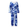 thumbnail image 1 of Baywell Tie-dye Lounge Sets for Women Sweatsuits Two Piece Outfit Long Sleeve Pajamas Set Sweatshirt with Pants Blue S-2XL, 1 of 9