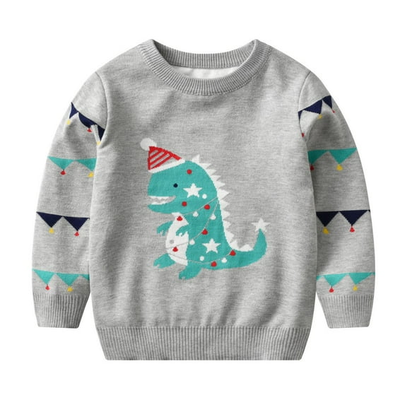 Baywell Toddler Boy Girl Christmas Knit Pullover Sweater Tops Long Sleeve Round Neck Sweater Reindeer Elk Dinosaur Sweatshirts Tops For Kids Girls And Boys 3-8 Years
