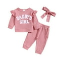thumbnail image 1 of Baywell Toddler Girl Fall Clothes Solid Color Round Neck Ribbed Ruffle Long Sleeve Pullover Tops Elastic Waist Pants Set With Haedband, 1 of 9