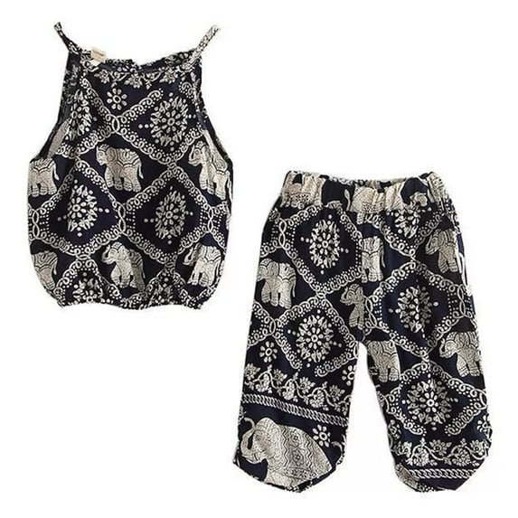 Baywell Toddler Girls Boho 2 Piece Outfit Summer Sleeveless Cami Pants Set Elephant Tops Harem Pants 2 Piece Outfits for Little Girls 1-7 Years