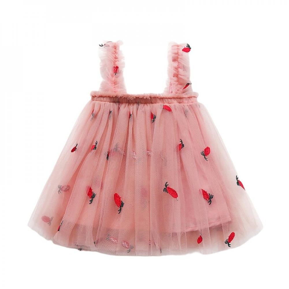 Baywell Toddler Girls Dress Summer Baby Kids Mesh Suspender Embroidered