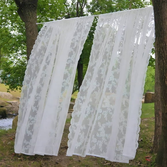 Baywell White Lace Curtains, 2 Panels, Rod Pocket Lace Floral Sheer Curtains for Living Room Bedroom, Window Treatment Sets Light Filtering Translucent Draperies 39.37x59.06in