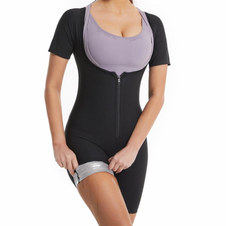 Baywell Women Full Body Shapewear Sweat Suit Loss Weight Waist Trainer  Zipper Workout Tank Tops Slim Body Shaper Silver S-3XL