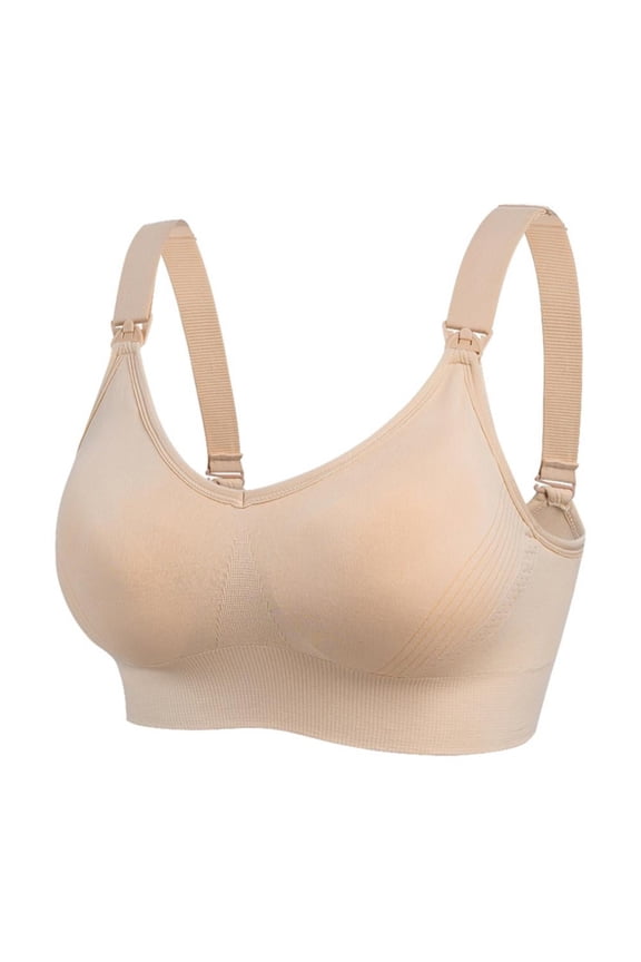 Women Nursing Bras Breastfeeding Bralette Wire Free Ribbed Maternity Bra Push up Front Snap Padded Bralettes Skin 90/40B-95/42G