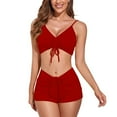 thumbnail image 1 of Baywell Women's 2 Piece Spaghetti Strap Bathing Suits Top with Drawstring Shorts Bikini Set, Red, XL, 1 of 6