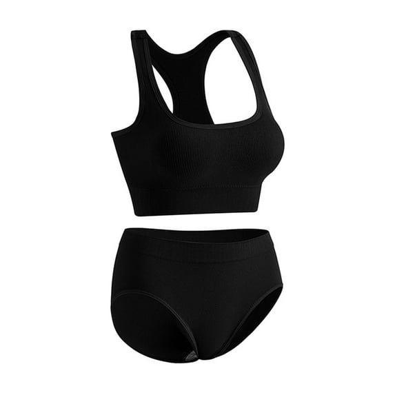 Baywell Women's Athletic Lingerie Set Sport Bra and Panty Set Wirefree Push Up Bra Seamless Panties Black M-XL