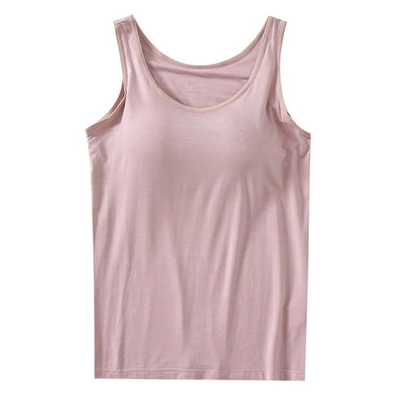 Baywell Women's Camisole with Built in Bra Wide Shoulder Strap Cami Tank Top Padded Bra Undershirt Basic Cami Tanks Sleeveless Summer Crop Tops for Workout Sleeping Traveling, M-2XL
