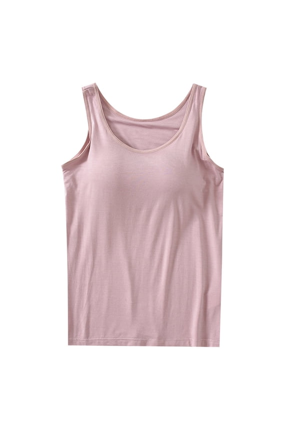 Women's Camisole with Built in Bra Wide Shoulder Strap Cami Tank Top Padded Bra Undershirt Basic Cami Tanks Sleeveless Summer Crop Tops for Workout Sleeping Traveling, M-2XL