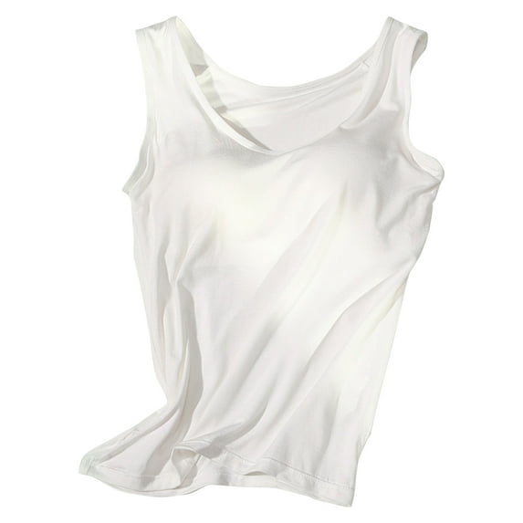 Baywell Women's Camisole with Built in Bra Wide Shoulder Strap Cami Tank Top Padded Bra Undershirt Basic Cami Tanks Sleeveless Summer Crop Tops for Workout Sleeping Traveling, M-2XL