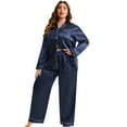 thumbnail image 1 of Baywell Women's Classic Button Down Long Satin Silk Pajama Set Solid Color Plus Size Loungewear Mother's Day Gift XL-5XL, 1 of 9