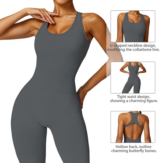 Baywell Women's Jumpsuits Seamless Ribbed Round Neck One Piece Yoga Workout Sleeveless Rompers Sexy Tank Top Shorts