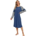 thumbnail image 1 of Baywell Women's Long Sleeve Long Nightgown Color Block Raglan Sleeve Sleepwear Crew Neck Loungewear Full Length Nightshirt Loose Casual Sleep Dress S-3XL, 1 of 8