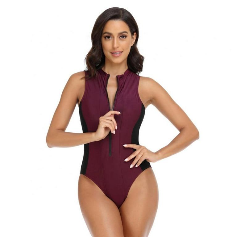 Baywell Women's One Piece Sleeveless Swimsuit Athletic Color Block