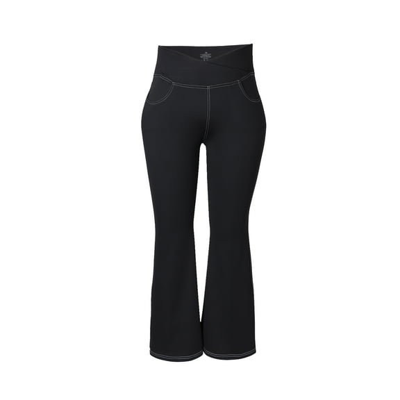 Baywell Women's Plus Size Athleisure Yoga Pants with 4 Pockets High Waisted Bell Bottom Crossover Stretchy Sports Flare Leggings Casual Bootcut Pants,XL-5XL