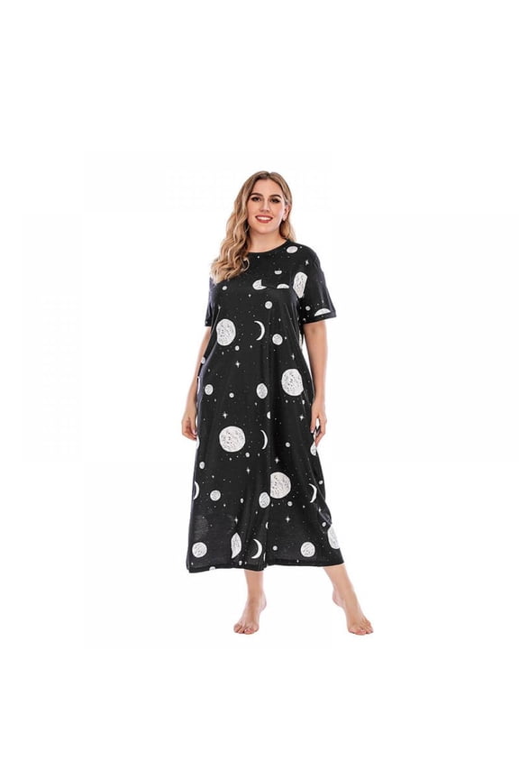 Women's Plus Size Long Nightgowns with Pockets Short Sleeve Starry Sky Printed Nightdress Full Length Sleepwear Loungewear Loose Casual Patio House Dress L-5XL