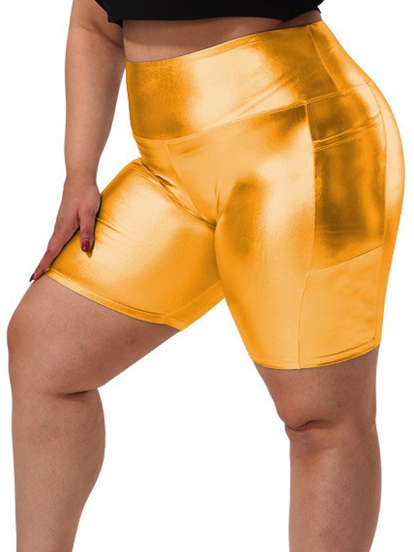 Workout Shorts Metallic Gold Biker Shorts Baywell Women's Plus
