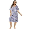 thumbnail image 1 of Baywell Women's Plus Size Printed Nightgown Short Sleeve Nightshirt Sleepwear V Neck Nightdress Loose Cozy Lounge Dress, XL-5XL, 1 of 8