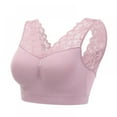 thumbnail image 1 of Baywell Women's Sexy Lace Deep V Bralette Comfort Revolution Crop Top Full Figured Supportive Wirefree Bra Plus Size Pink M-3XL, 1 of 11