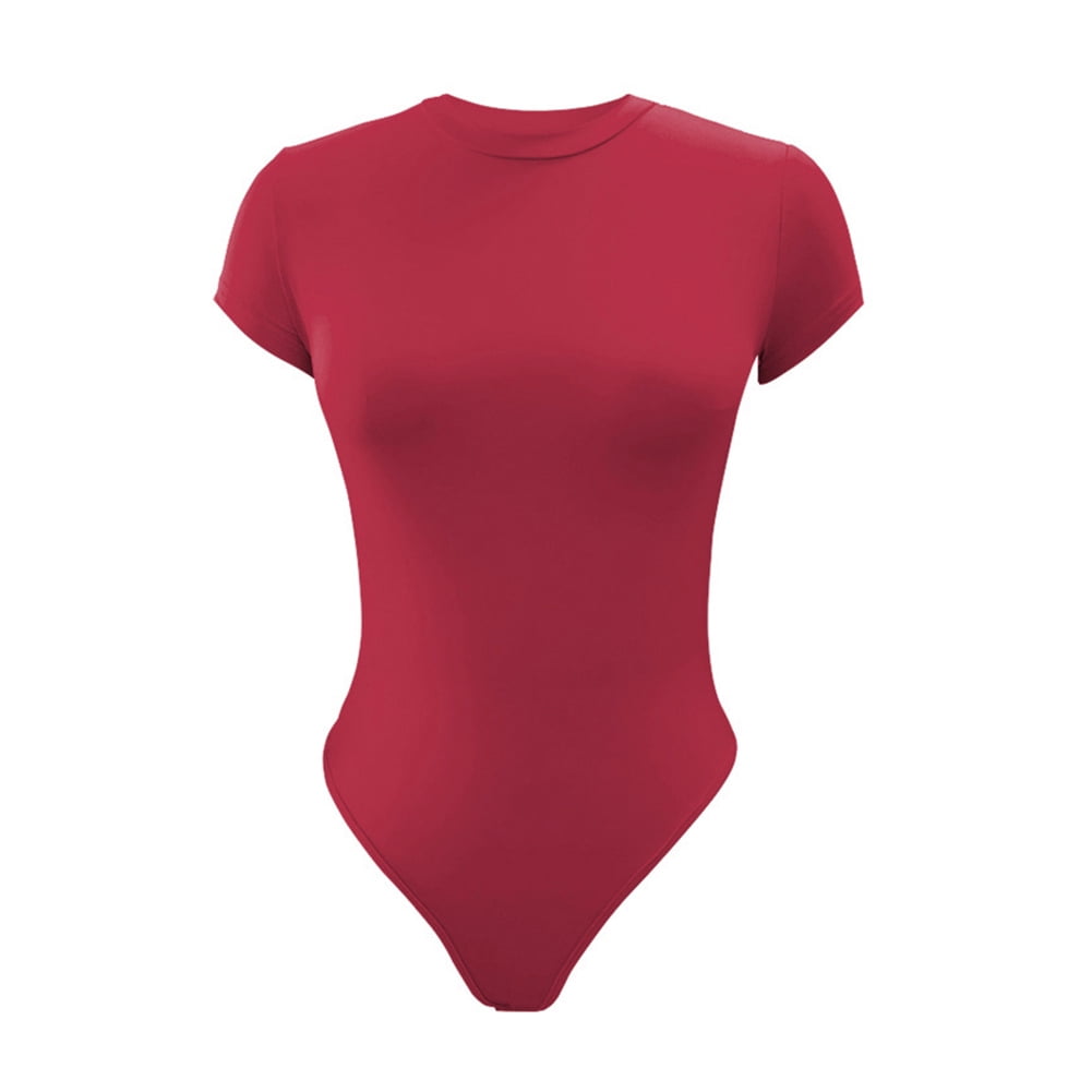 Baywell Women's Short Sleeve Bodysuit Round Neck Casual Stretchy