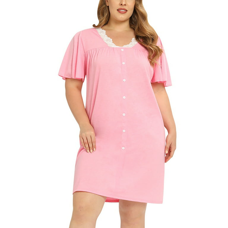 Women's Soft Sleep Shirt Dress Casual Short Sleeve Nightgown Pajama Nights  Dress
